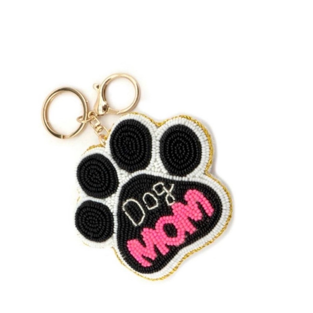 Puffy “Dog Mom” Keychain & Bag Charm (made with seed beads) (NWT)